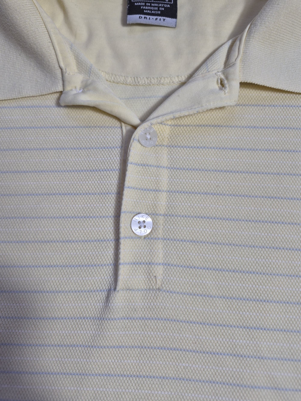 Nike Dri-Fit Polo Shirt Mens L Yellow Striped Cotton Blend Short Sleeve Collared - Picture 7 of 10